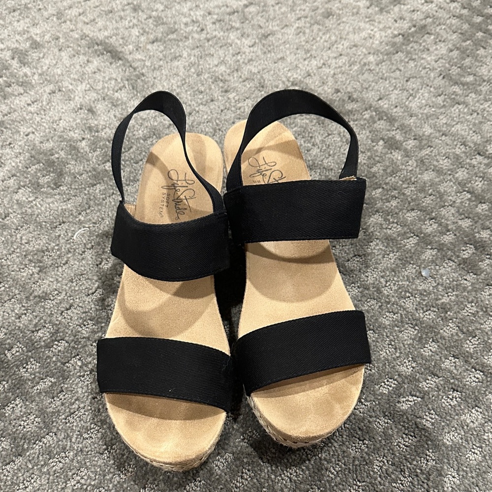 Life Stride Black Espadrille Wedge Sandals